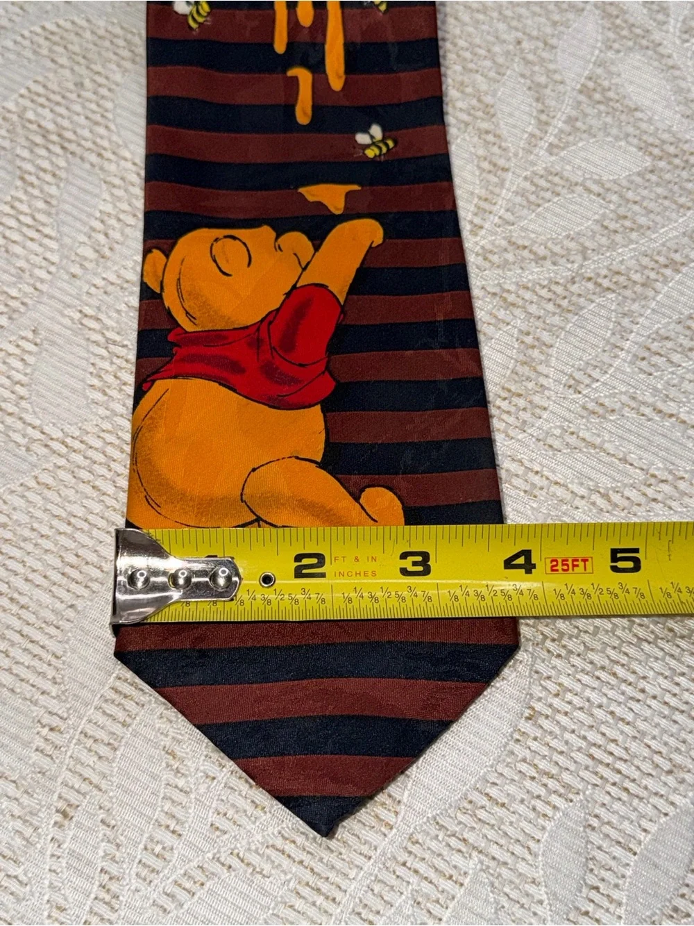 Men's Burgundy and Black Striped Winnie the Pooh Novelty Tie